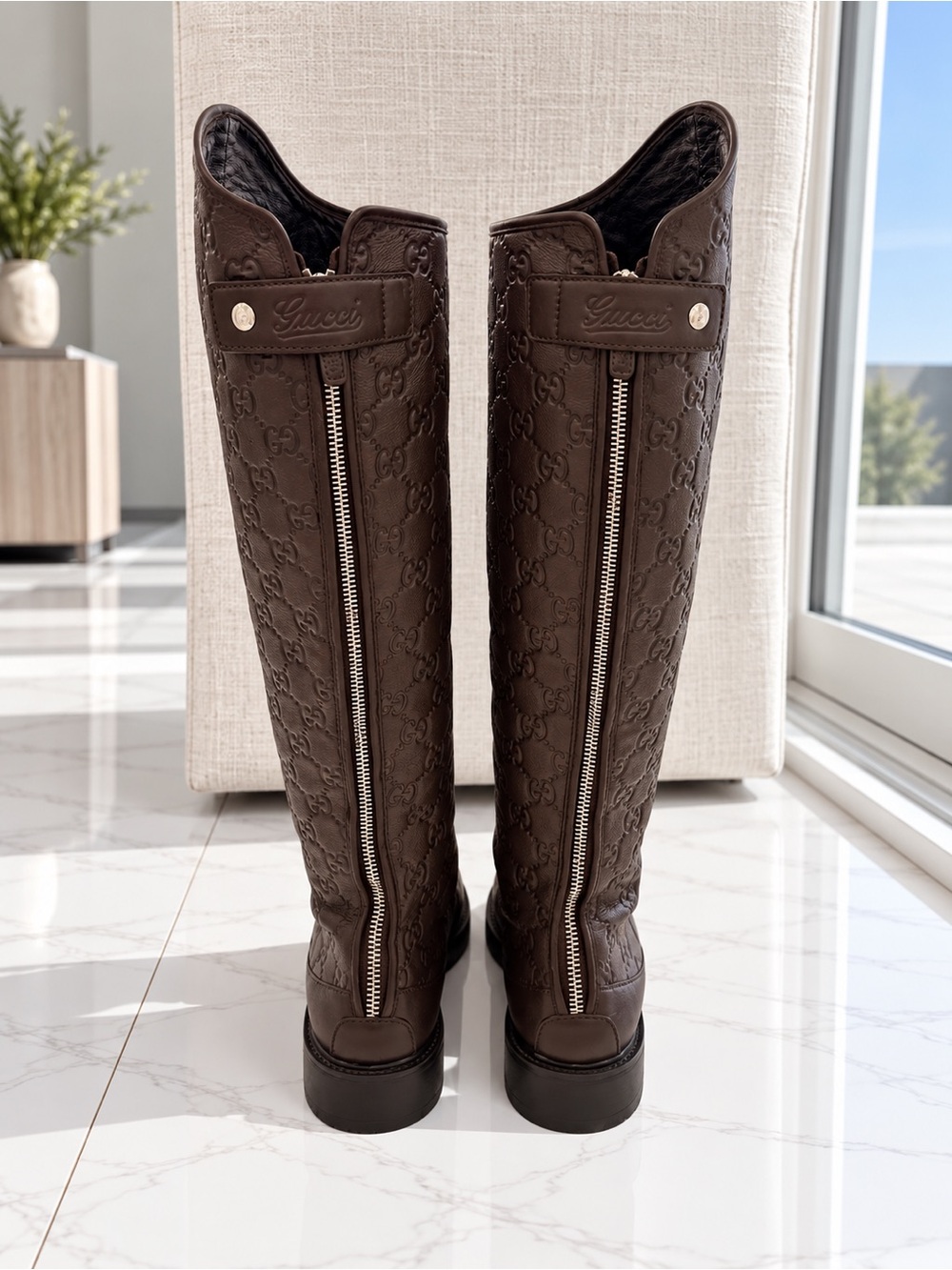 Gucci Guccissima Miro Soft Knee-High Riding Boots Chocolate Brown monogram logo - Picture 4 of 9
